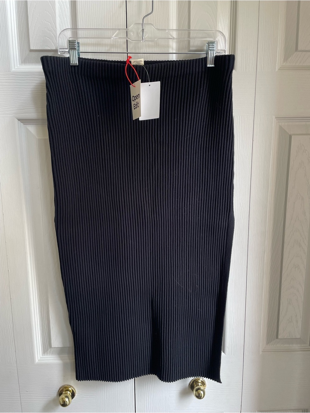 Open Edit Black Ribbed Knit Midi Skirt XL NWT